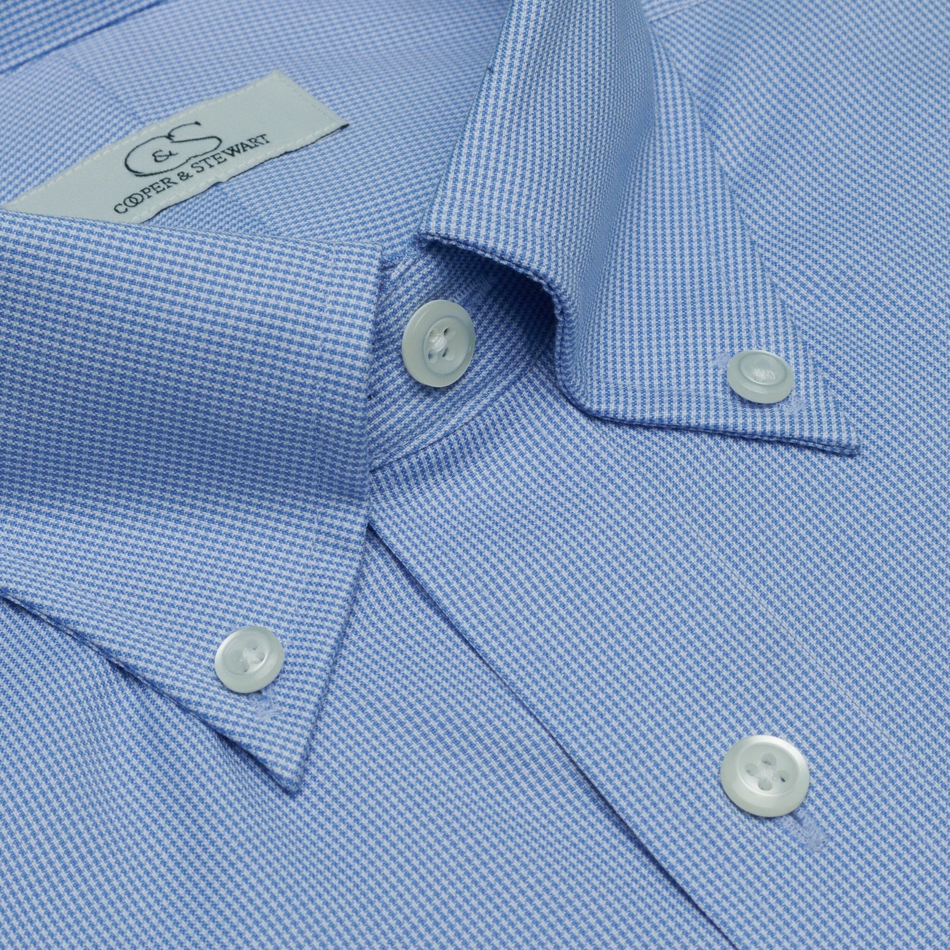 051 BD - Blue Houndstooth Button Down Collar Dress Shirt Cooper and Stewart 