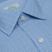 072 TF SC - Blue Overlay Check Tailored Fit Spread Collar Cooper and Stewart 
