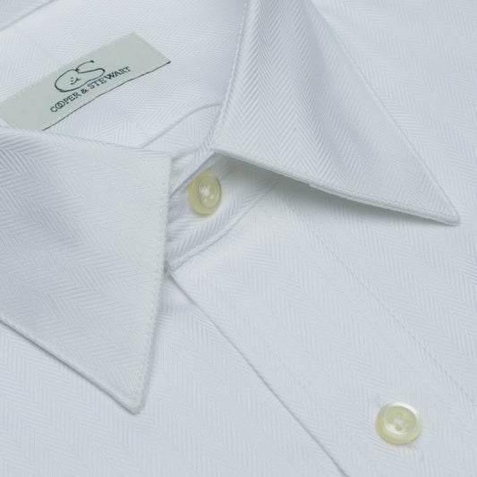 008 SC - White Herringbone Spread Collar Dress Shirt Cooper and Stewart 