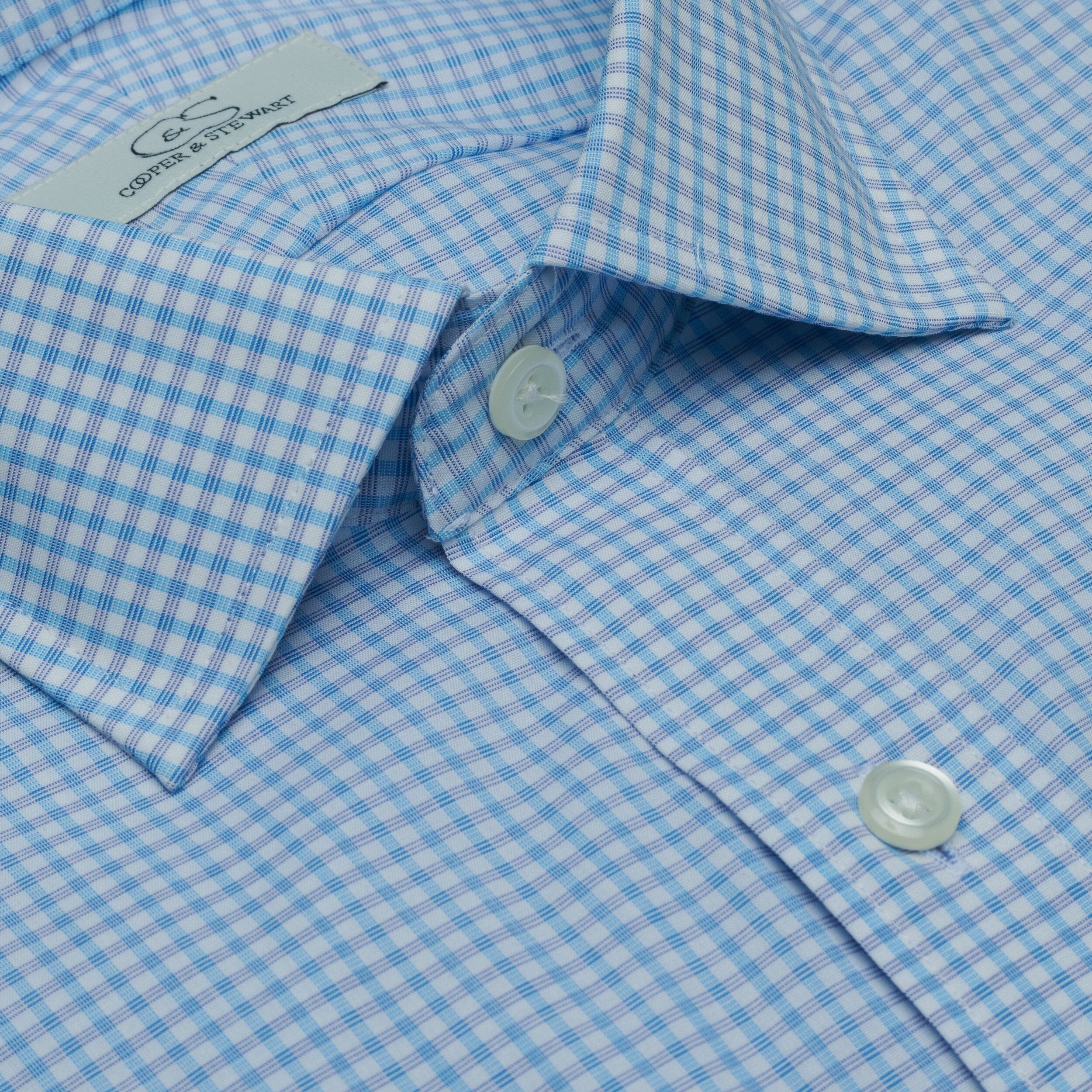065 SF SC - Blue Gingham Check Slim Fit Spread Collar Dress Shirt Cooper and Stewart 