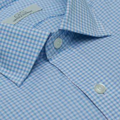 065 SF SC - Blue Gingham Check Slim Fit Spread Collar Dress Shirt Cooper and Stewart 