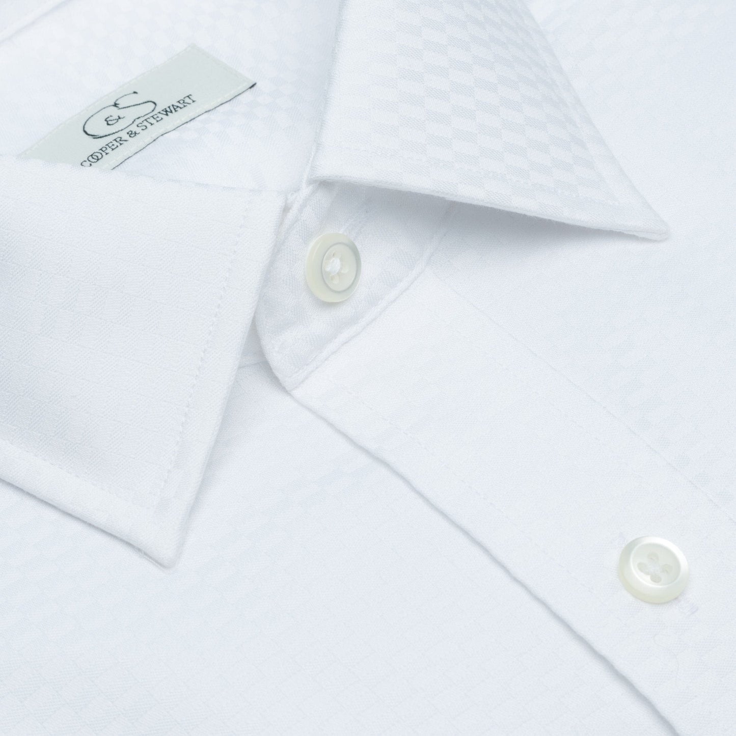 043 SC - White Tonal Check Spread Collar Dress Shirt Cooper and Stewart 