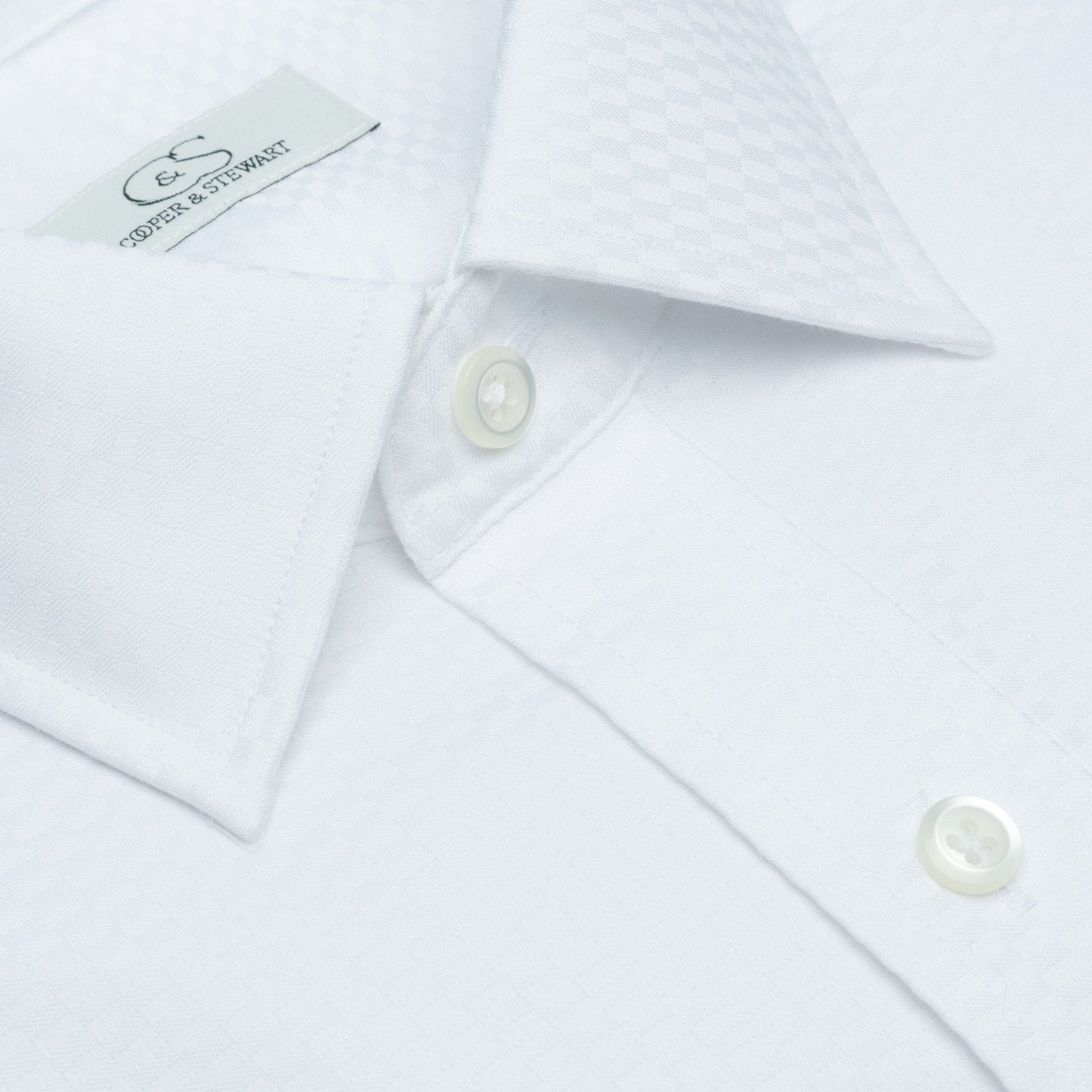 043 SC - White Tonal Check Spread Collar Dress Shirt Cooper and Stewart 