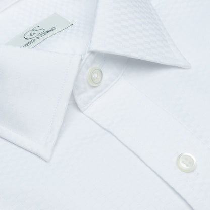 043 SC - White Tonal Check Spread Collar Dress Shirt Cooper and Stewart 