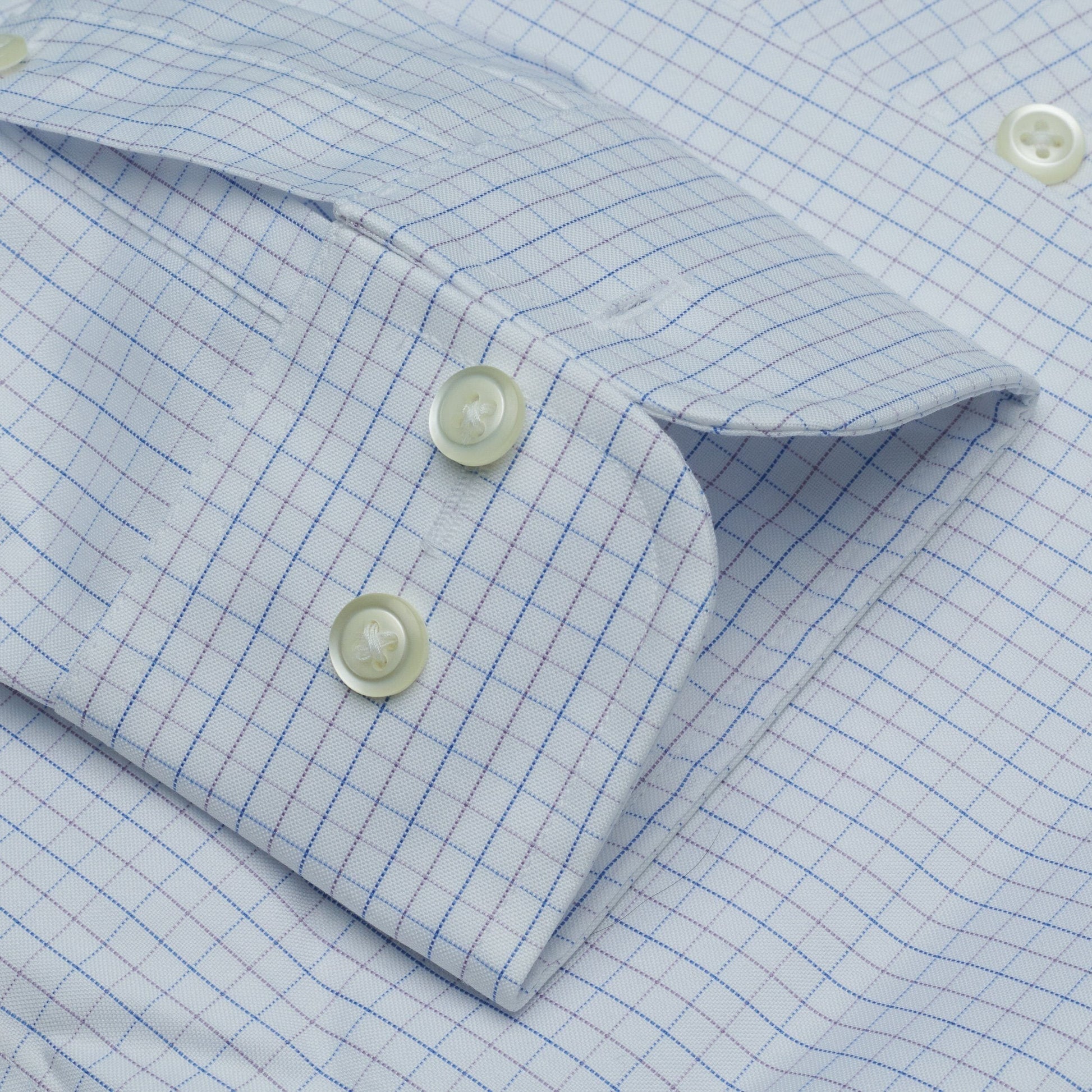 020 TF BD - Blue/Lavender Tattersall Tailored Fit Button Down Collar Cooper and Stewart 