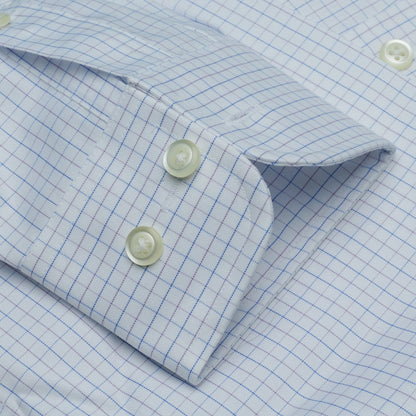 020 TF BD - Blue/Lavender Tattersall Tailored Fit Button Down Collar Cooper and Stewart 