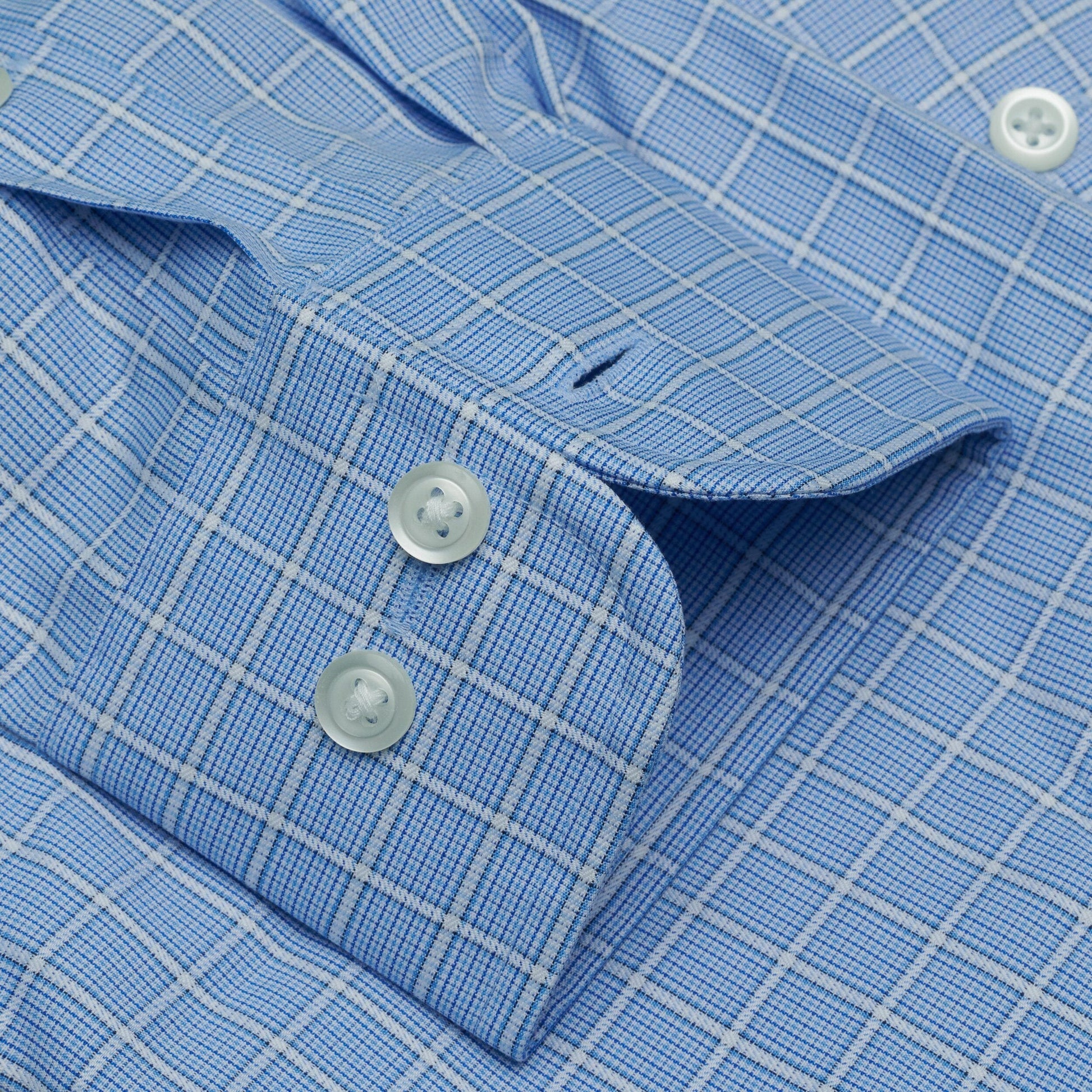 072 TF SC - Blue Overlay Check Tailored Fit Spread Collar Cooper and Stewart 