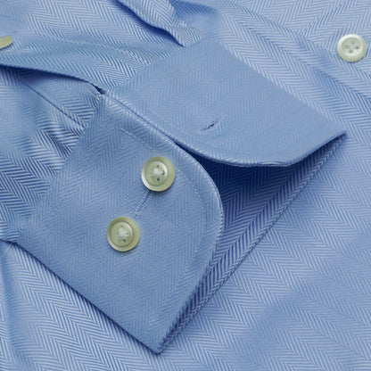 009 TF SC - Blue Herringbone Tailored Fit Spread Collar Dress Shirt Cooper and Stewart 