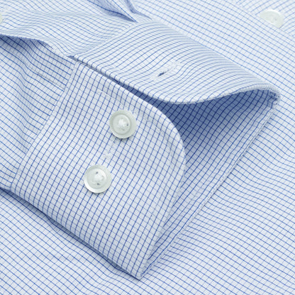 017 TF SC - Blue Graph Check Tailored Fit Spread Collar Cooper and Stewart 