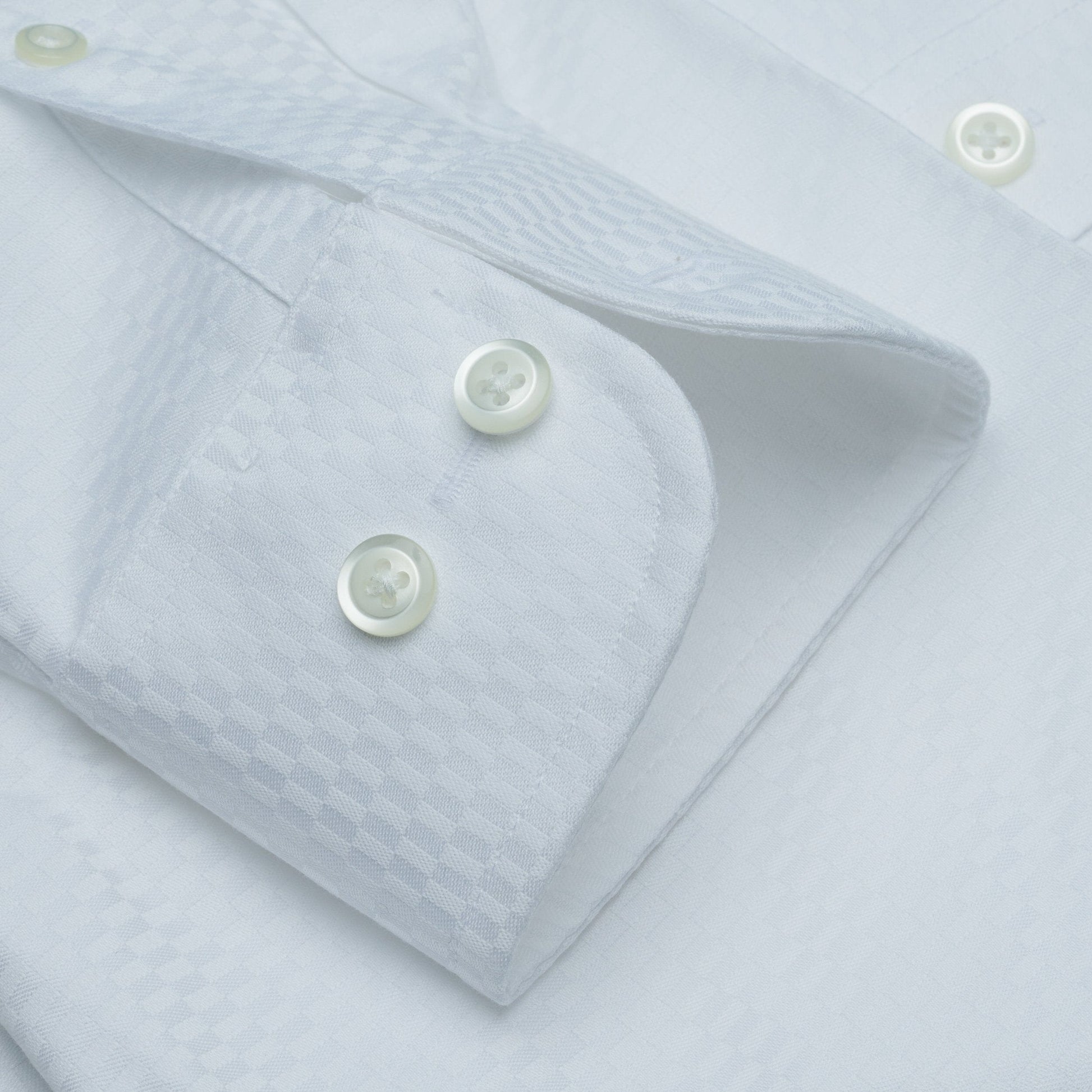 043 SC - White Tonal Check Spread Collar Dress Shirt Cooper and Stewart 
