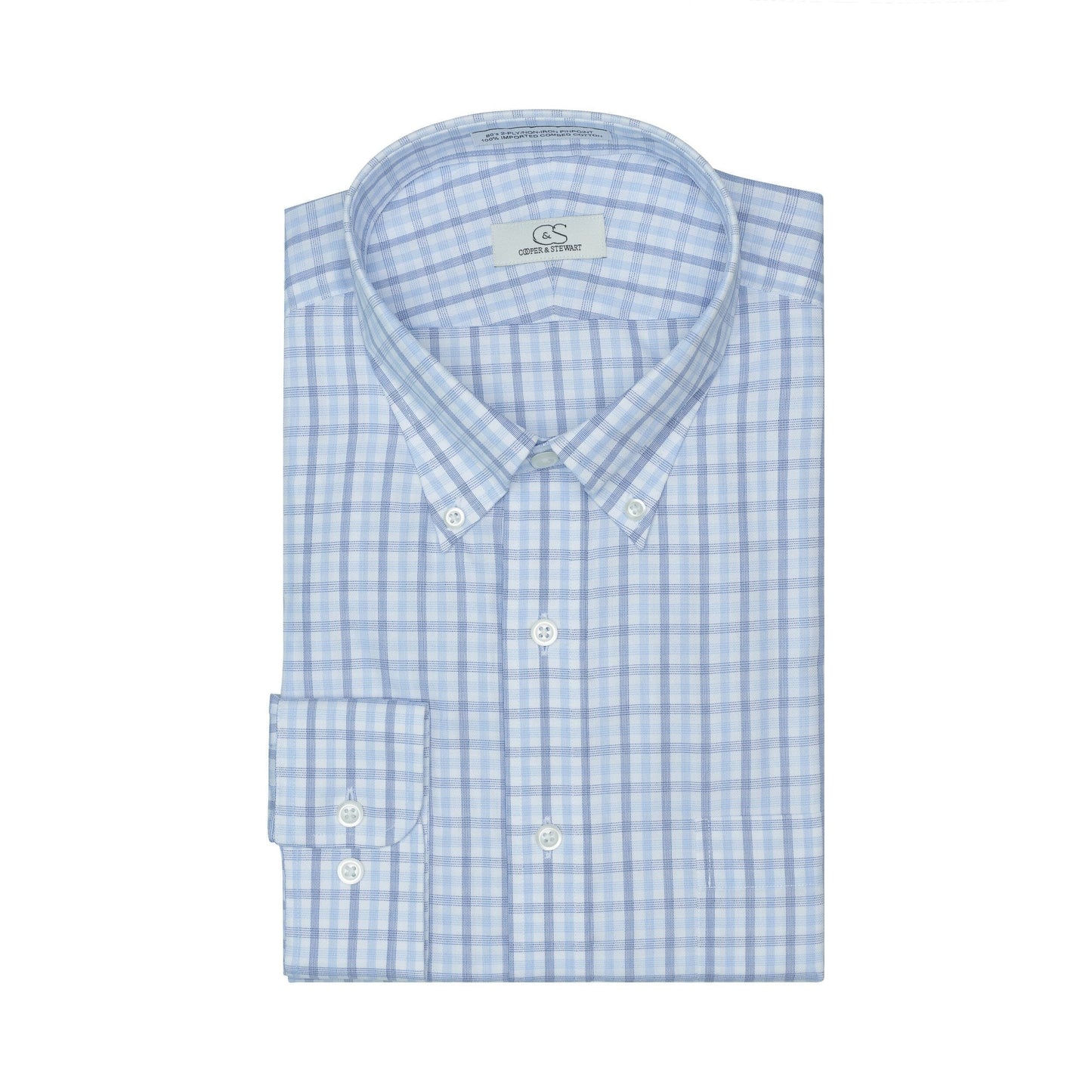 063 TF BD - White Ground Multi Plaid Tailored Fit Button Down Collar Dress Shirt Cooper and Stewart 