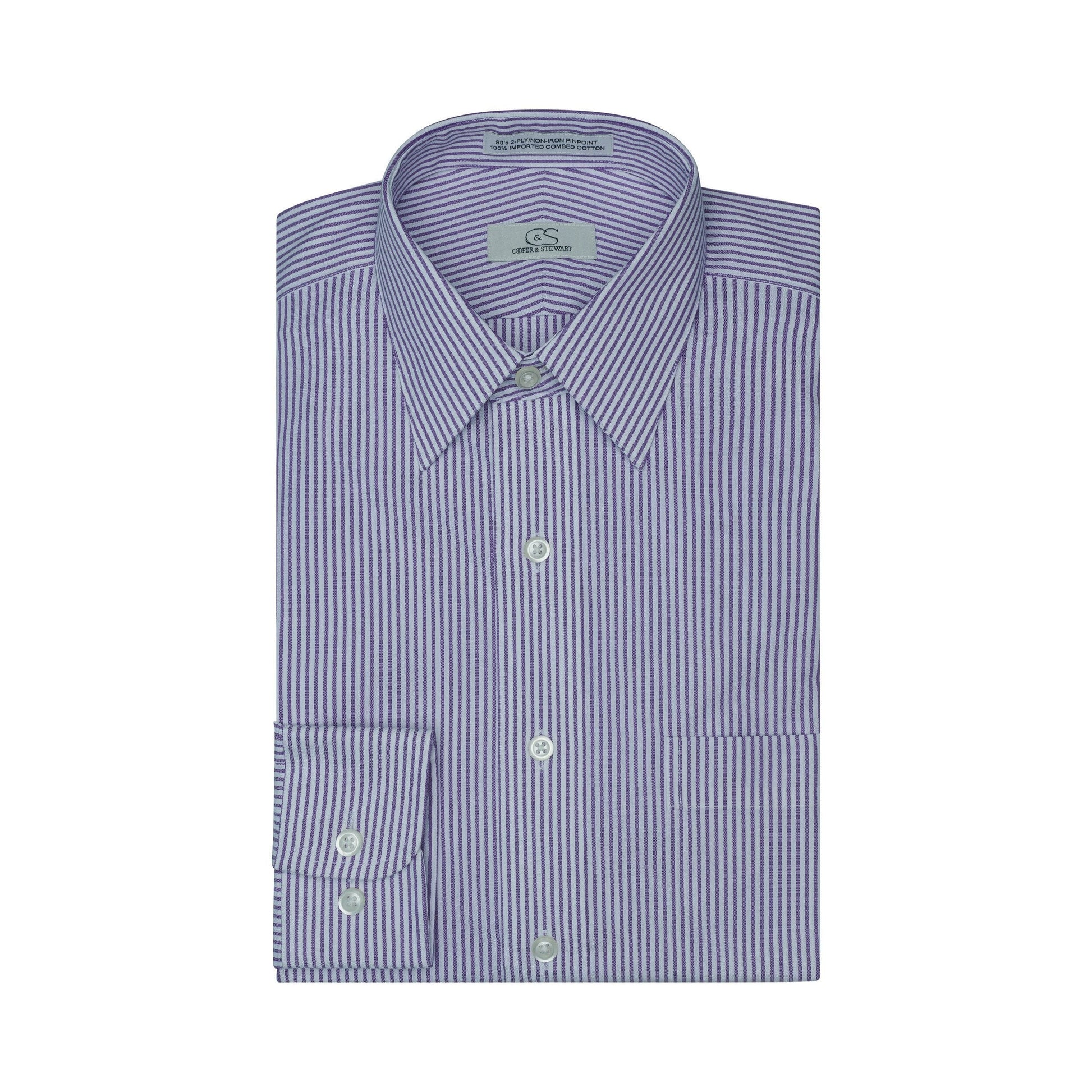 077 SC - Lavender Bankers Stripe Spread Collar Dress Shirt Cooper and Stewart 