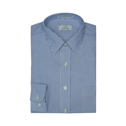076 TF SC - Blue Banker Stripe Tailored Fit Spread Collar Cooper and Stewart 