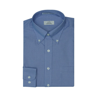 064 CP TF BD - Blue Double Line Check Tailored Fit Button Down Collar Dress Shirt Cooper and Stewart 