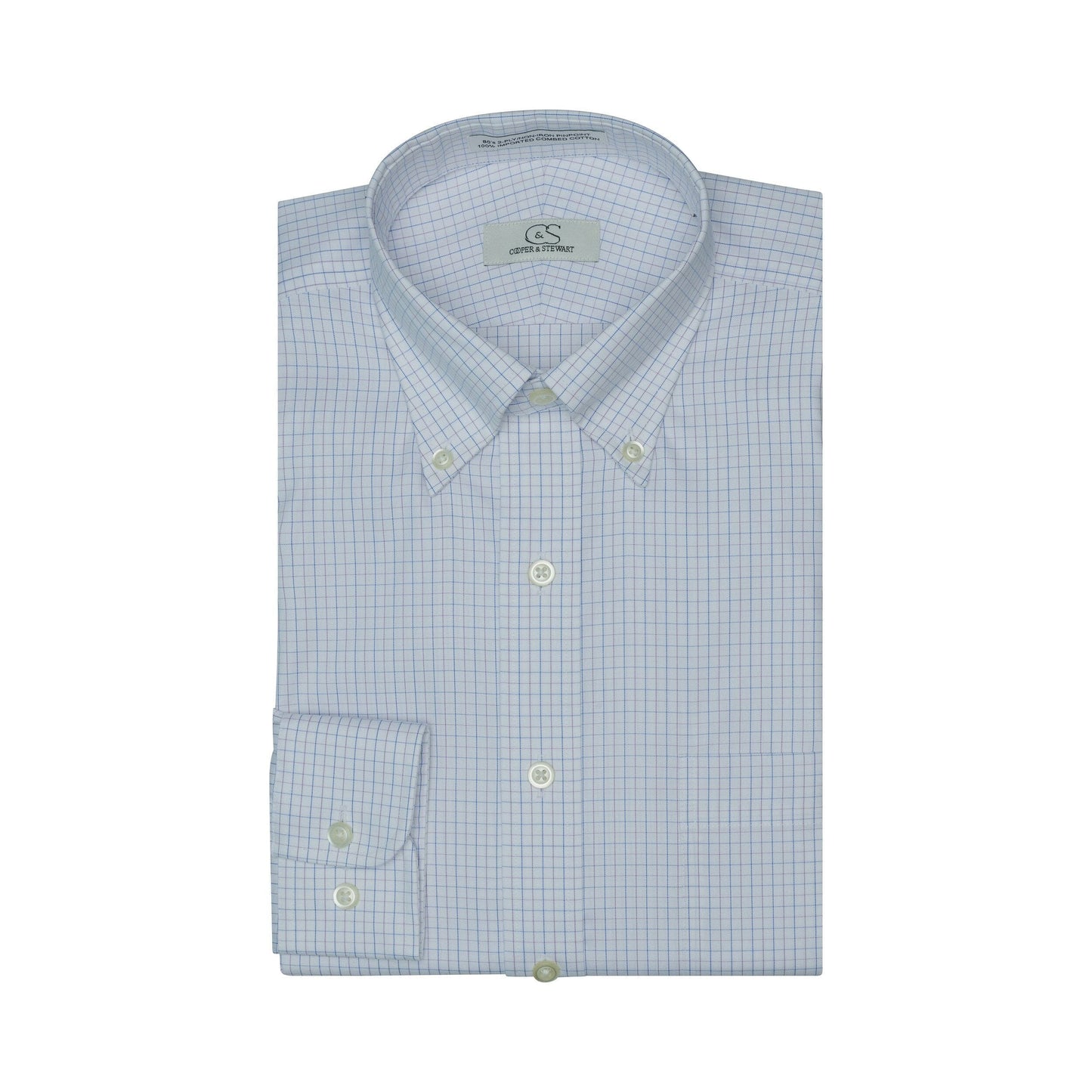 020 TF BD - Blue/Lavender Tattersall Tailored Fit Button Down Collar Cooper and Stewart 