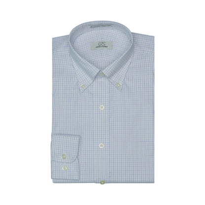 020 TF BD - Blue/Lavender Tattersall Tailored Fit Button Down Collar Cooper and Stewart 