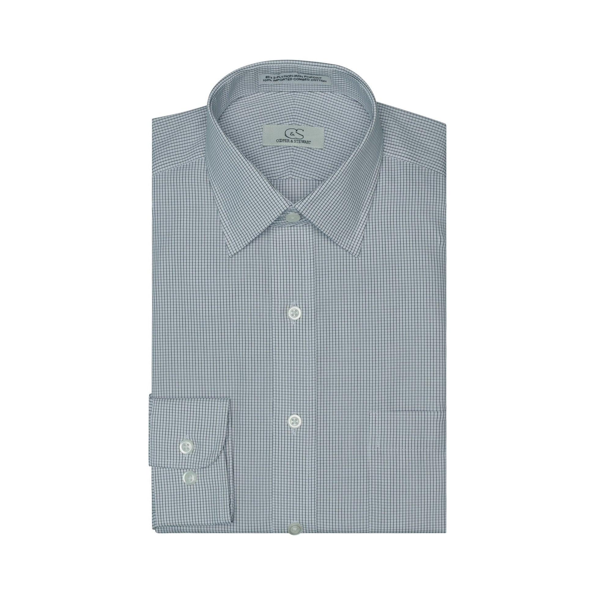 018 TF SC - Black Graph Check Tailored Fit Spread Collar Cooper and Stewart 