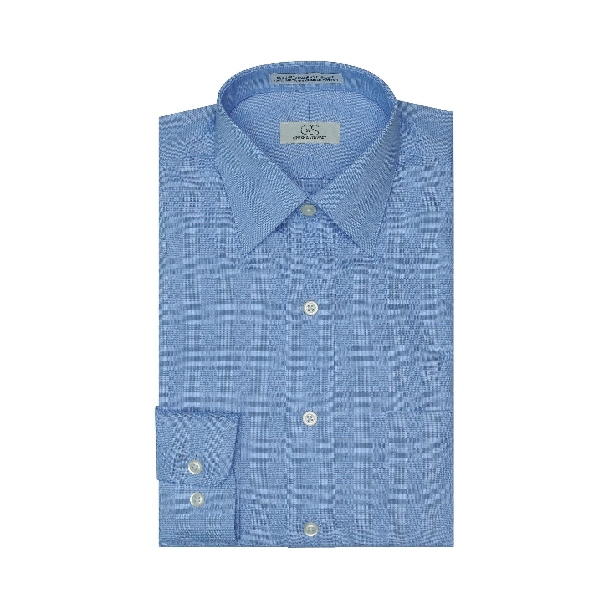 084 SC - Blue Glen Plaid Spread Collar Dress Shirt Cooper and Stewart 