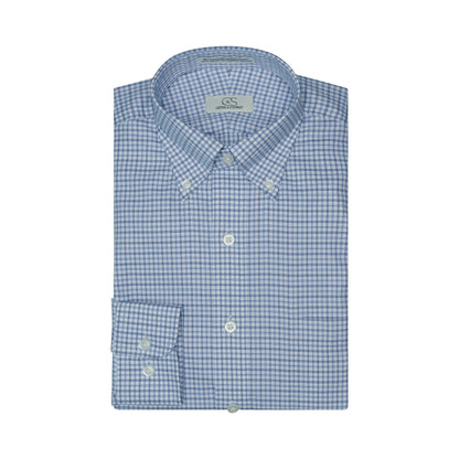 082 TF BD - White Ground Blue Plaid Tailored Fit Button Down Collar Cooper and Stewart 