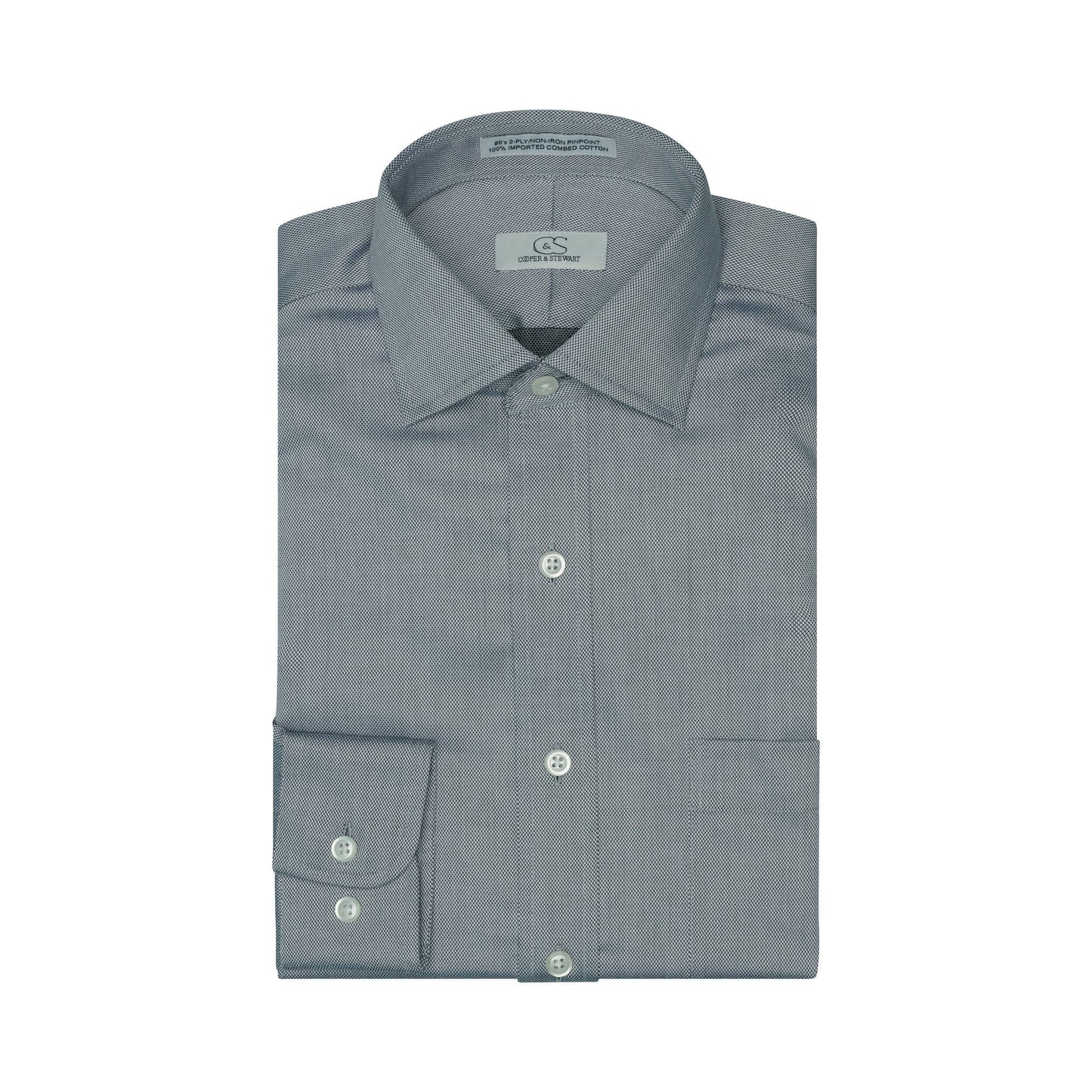 007 TF SC - Charcoal Royal Oxford Tailored Fit Spread Collar Dress Shirt Cooper and Stewart 