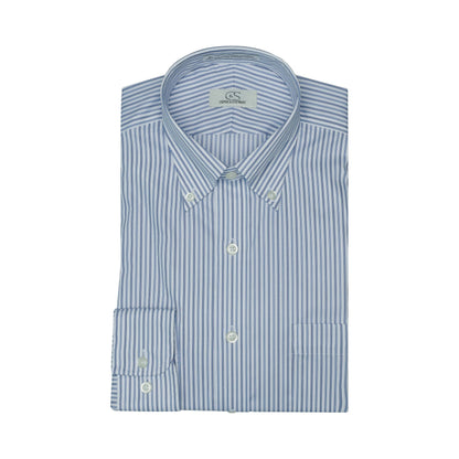 071 TF BD - White Ground Blue Stripe Tailored Fit Button Down Collar Cooper and Stewart 
