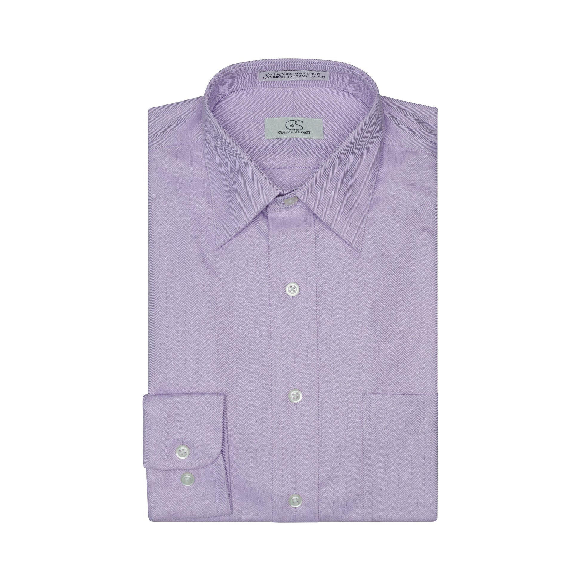 045 SC - Lavender Herringbone Spread Collar Dress Shirt Cooper and Stewart 