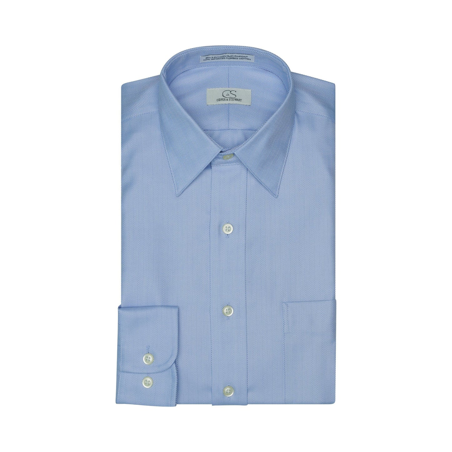 009 TF SC - Blue Herringbone Tailored Fit Spread Collar Dress Shirt Cooper and Stewart 