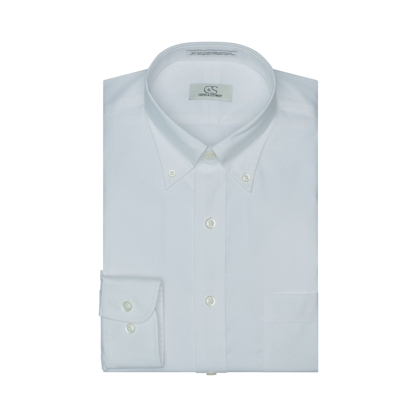 001 TF BD - White Tailored Fit Button Down Collar Cooper and Stewart 