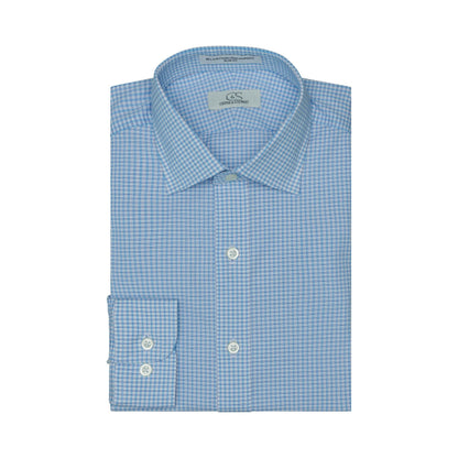 065 SF SC - Blue Gingham Check Slim Fit Spread Collar Dress Shirt Cooper and Stewart 