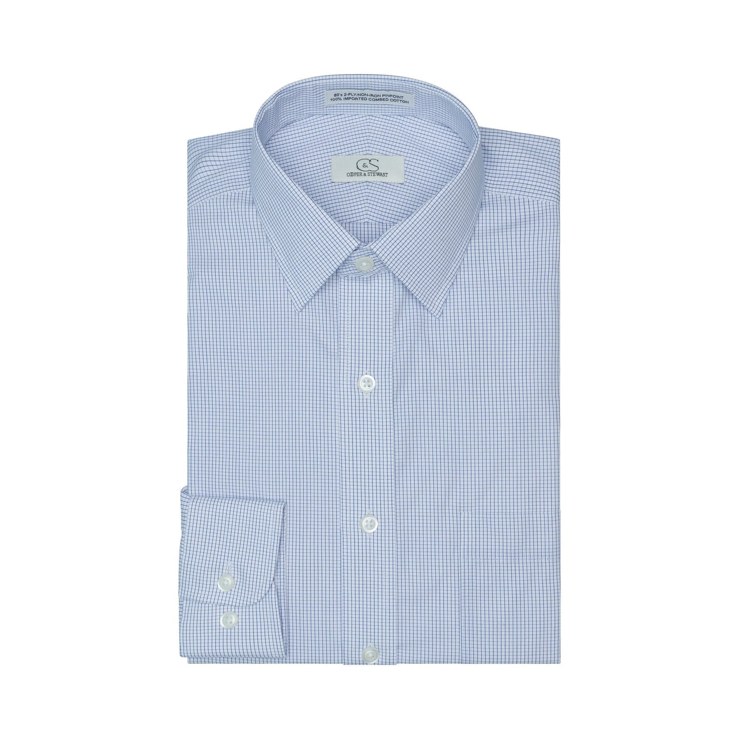 017 TF SC - Blue Graph Check Tailored Fit Spread Collar Cooper and Stewart 
