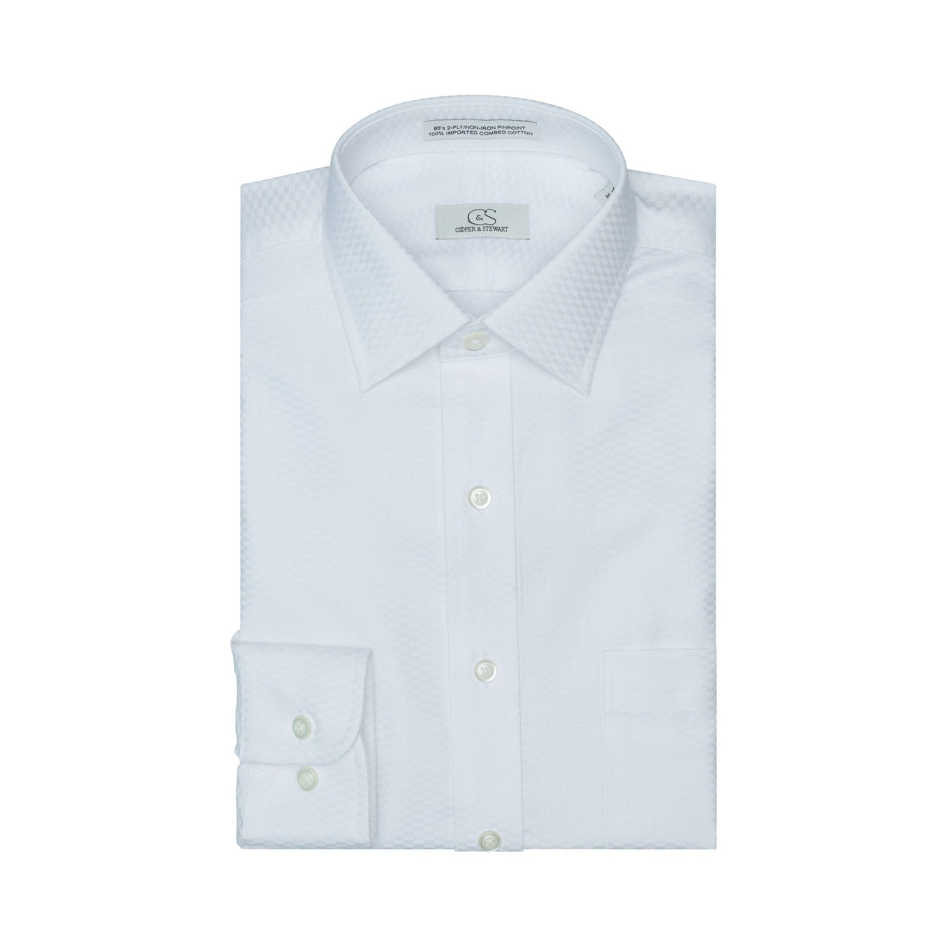043 SC - White Tonal Check Spread Collar Dress Shirt Cooper and Stewart 