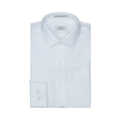 043 SC - White Tonal Check Spread Collar Dress Shirt Cooper and Stewart 