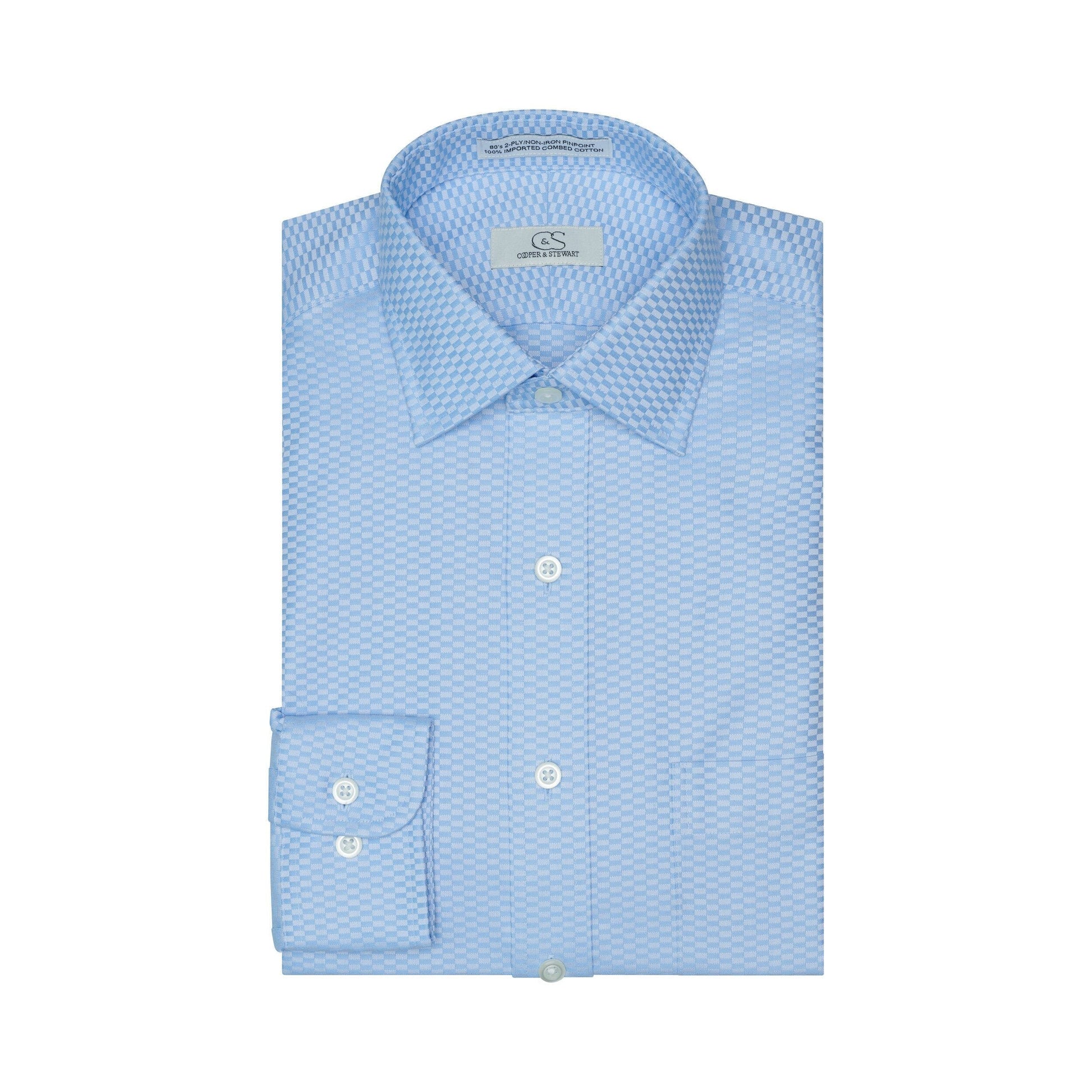 044 TF SC - Blue Tonal Check Tailored Fit Spread Collar Dress Shirt Cooper and Stewart 