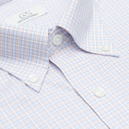 122 BD - Blue/Melon Dobby Check Button Down Collar Cooper and Stewart 