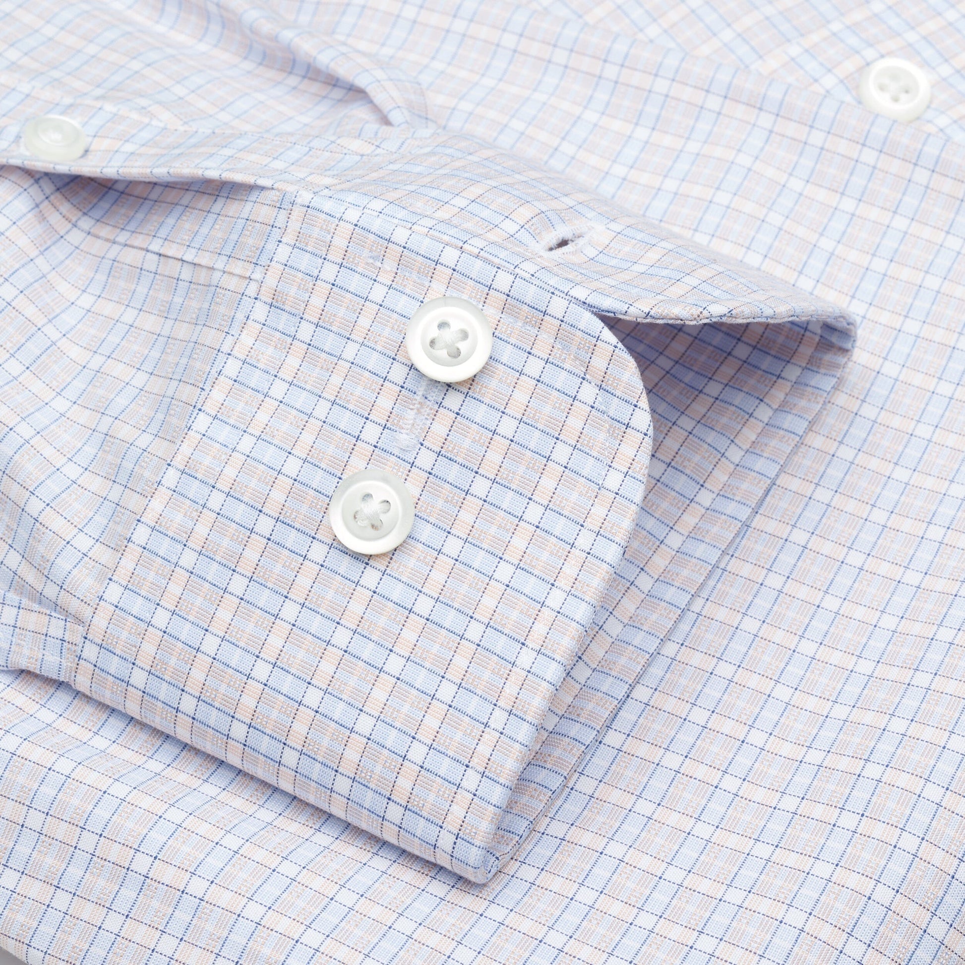 122 BD - Blue/Melon Dobby Check Button Down Collar Cooper and Stewart 